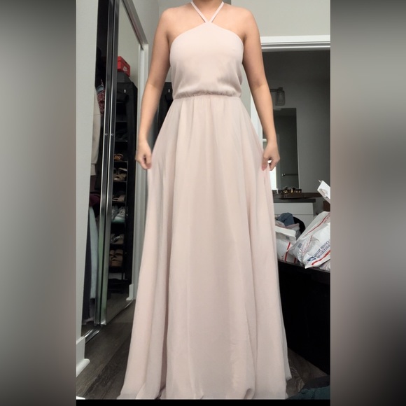 Ceremony by Joanna August Chiffon Satin Champagne Dusty Pink XS Dress - Picture 7 of 9